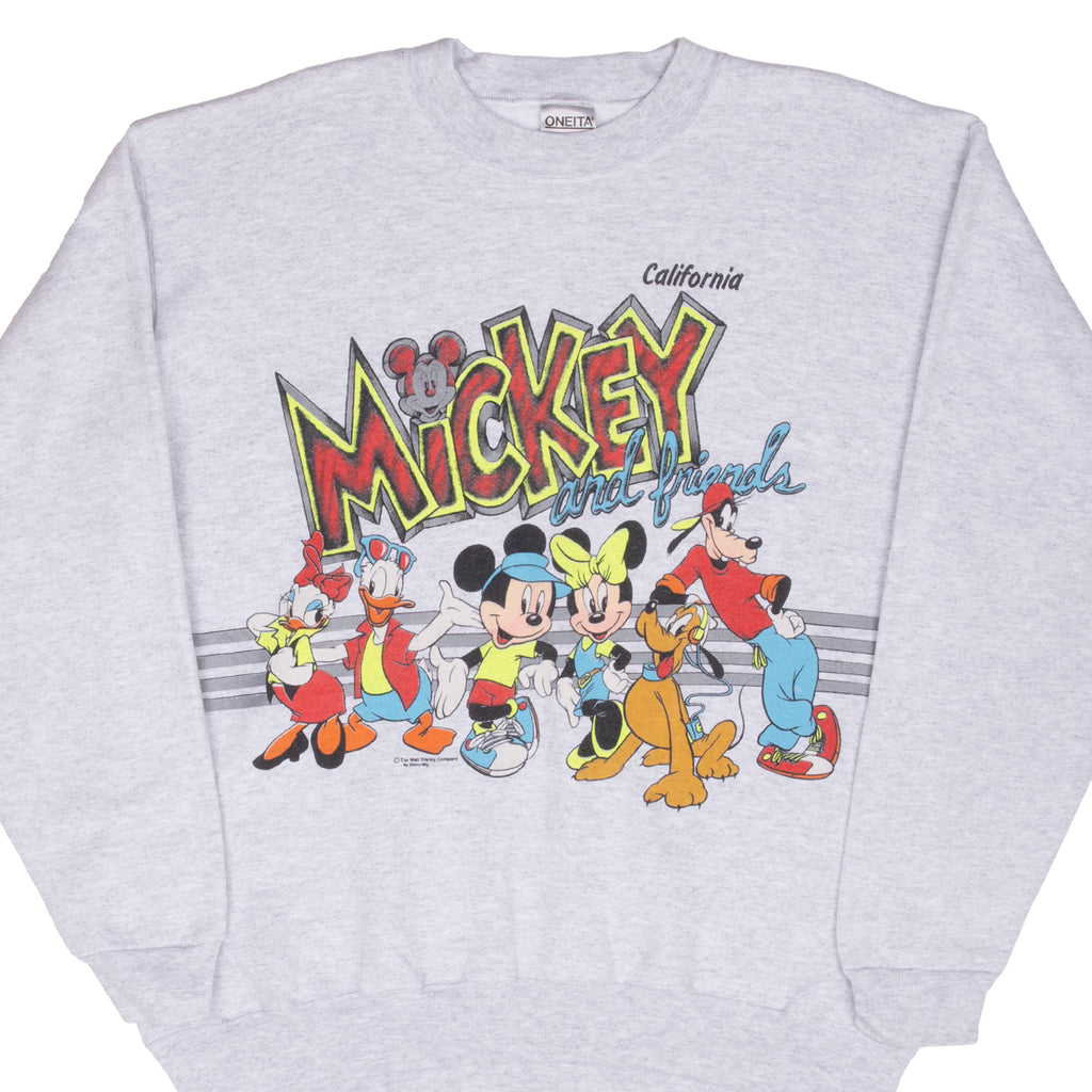 Vintage Disney Mickey And Friends California Grey Sweatshirt 1990S Size XL Made In Usa
