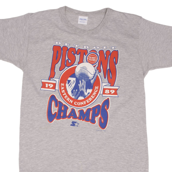Vintage NBA Detroit Pistons Eastern Conference Champions 1989 Starter Tee Shirt Size Medium Made In USA With Single Stitch Sleeves.
