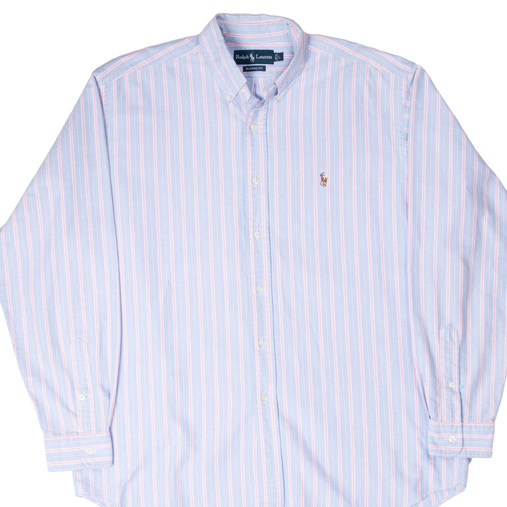 VINTAGE RALPH LAUREN BLUE STRIPED SHIRT 1990S SIZE LARGE