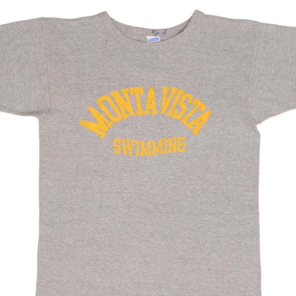 Vintage Montavista Swimming Champion Grey Tee Shirt 1970S Size Medium Made In Usa With Single Stitch Sleeves