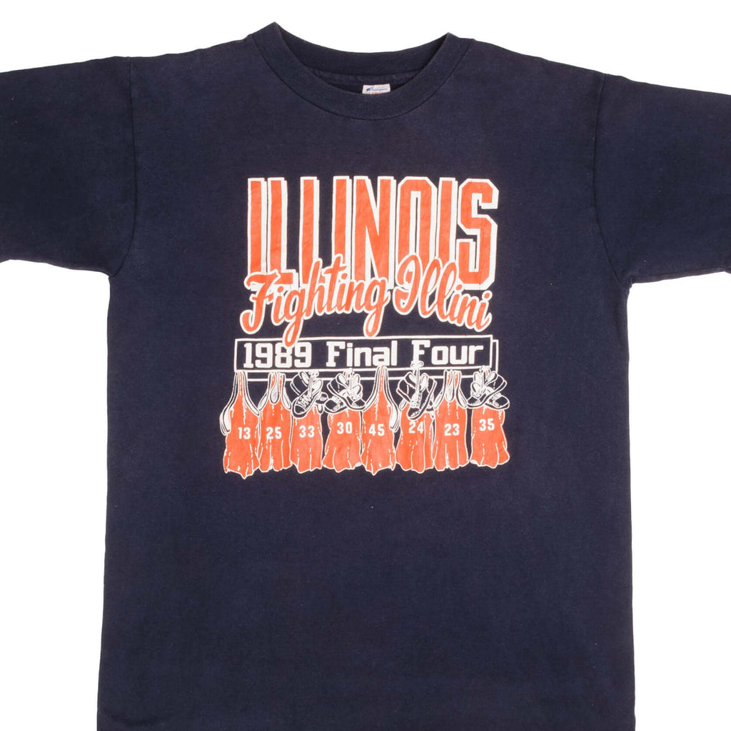 Vintage University Of Illinois Fighting Illini 1989 FInal Four Basketball NCAA Champion Tee Shirt Size Large Made In USA With Single Stitch Sleeves