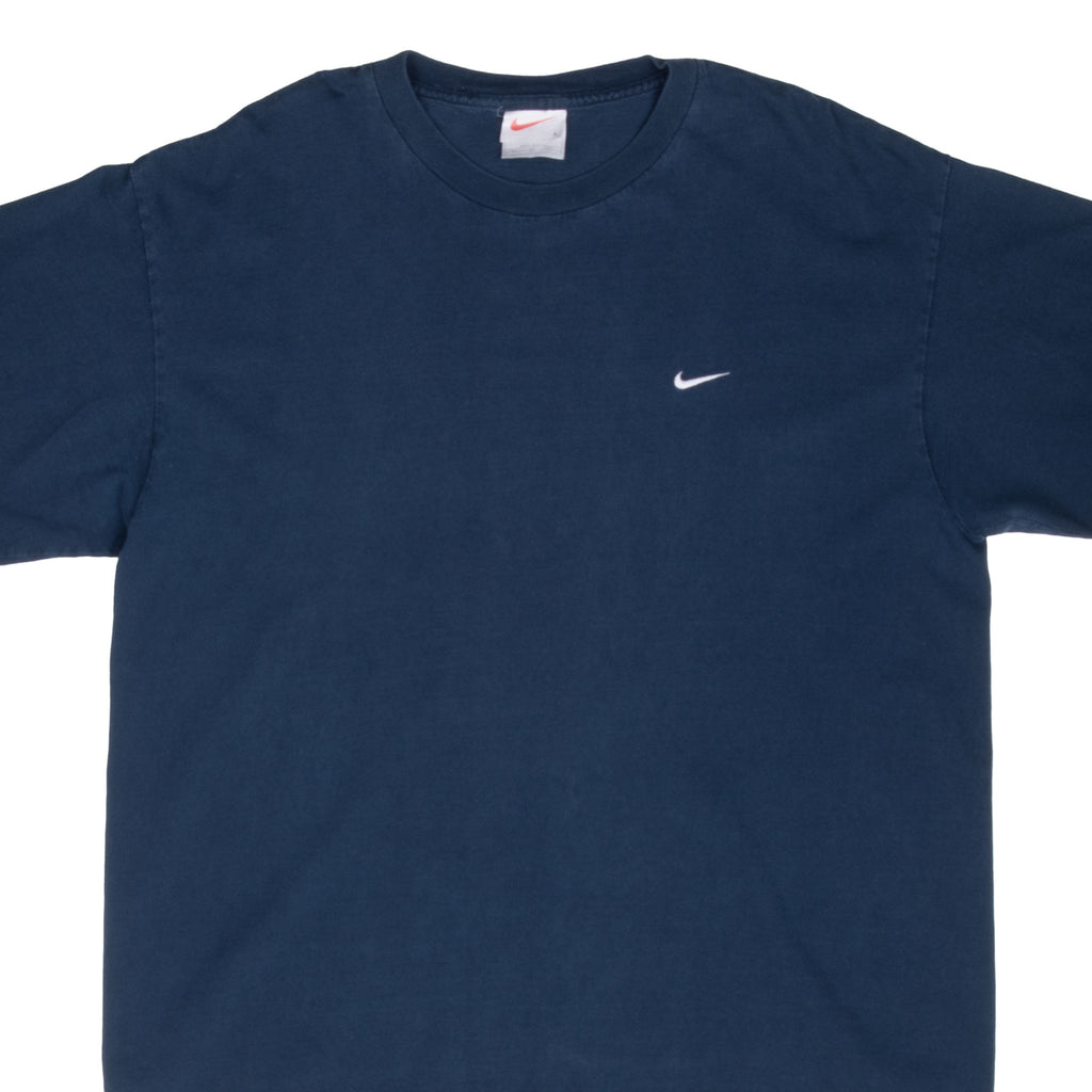 VINTAGE NIKE CLASSIC SWOOSH NAVY BLUE TEE SHIRT 1990S LARGE MADE IN USA