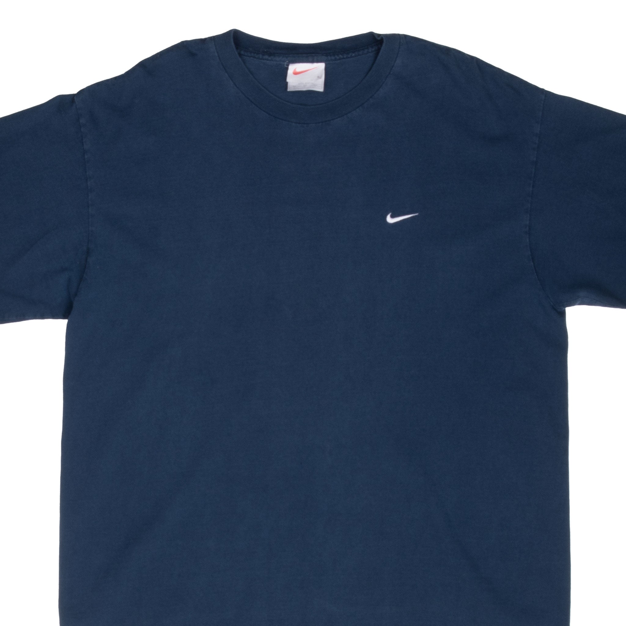 VINTAGE NIKE CLASSIC SWOOSH NAVY BLUE TEE SHIRT 1990S LARGE MADE IN USA