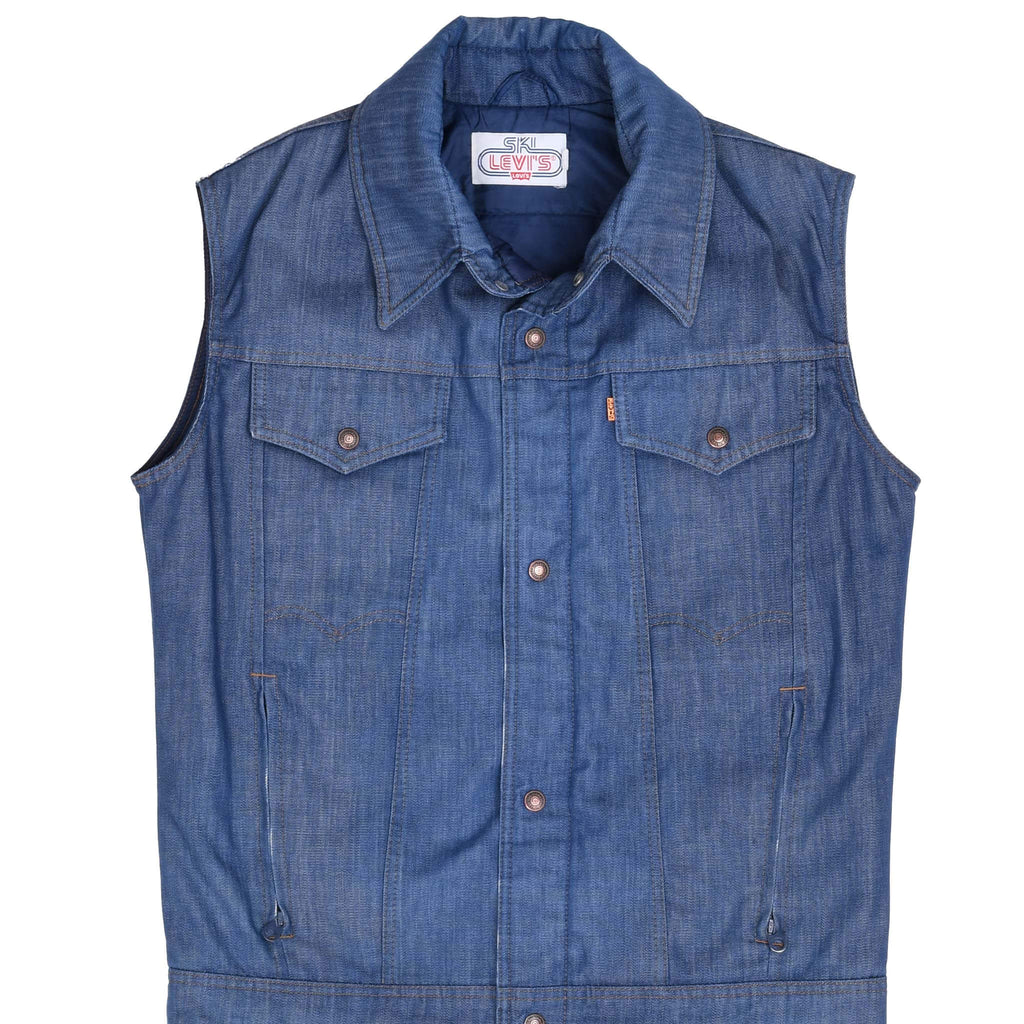 Vintage Levis Orange Tab Ski Puffer Denim Vest Jacket 1980S Large Made In Usa