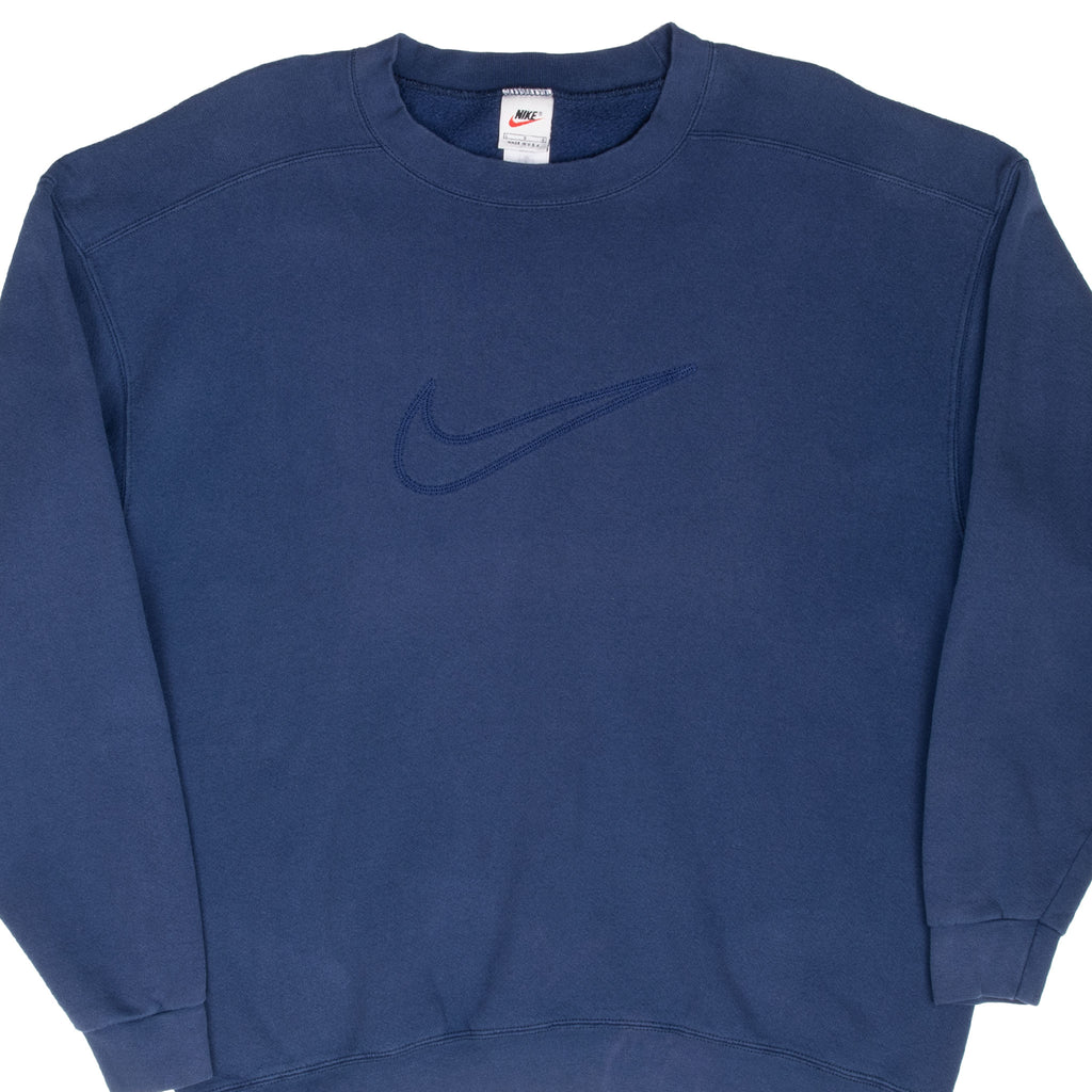 Vintage Nike Big Swoosh Navy Blue Sweatshirt 1990S Size Large Made In Usa