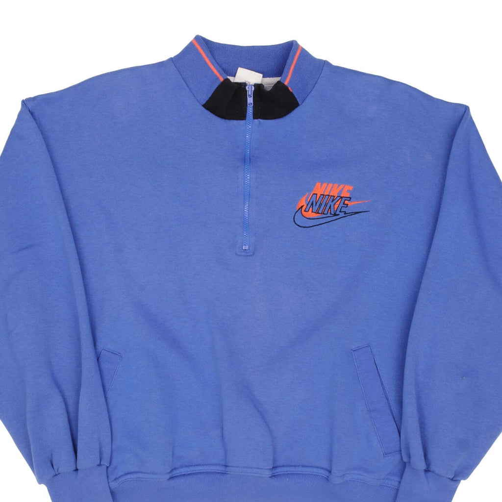 Vintage Nike Spell Out Quarter Zip Blue Sweatshirt 1990S Size Medium