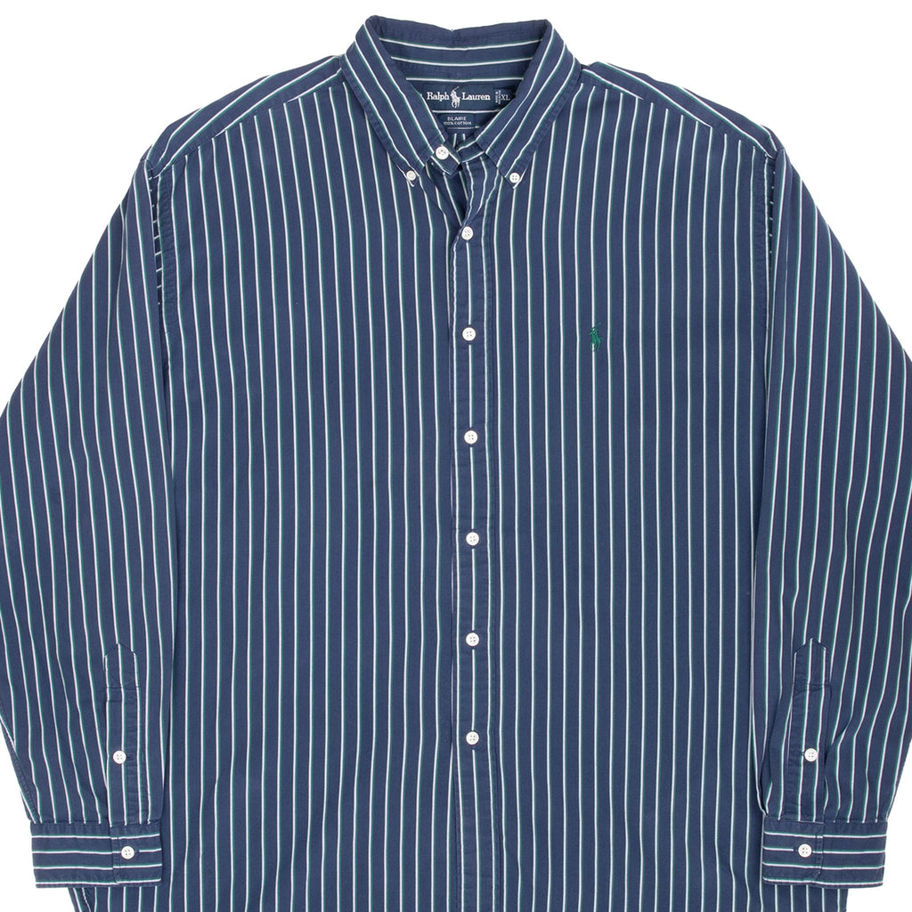 Vintage Polo Ralph Lauren Blue White Striped Shirt 1990S Size XL
