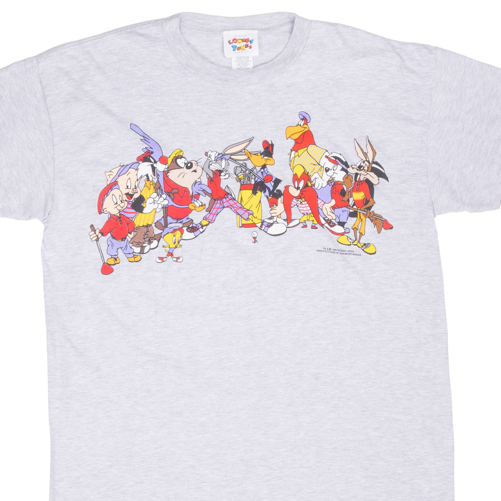 Vintage Looney Tunes Golf 1995 Grey Tee Shirt Size XL With Single Stitch Sleeves