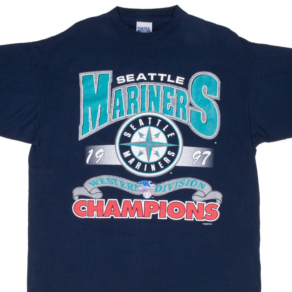 Vintage Mlb Seattle Mariners Western Champions Blue 1997 Tee Shirt Size XL