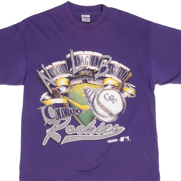 Vintage Purple MLB Colorado Rockies Tee Shirt 1991 Size Medium Made In USA With Single Stitch Sleeves