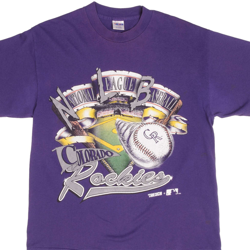 Vintage Purple MLB Colorado Rockies Tee Shirt 1991 Size Medium Made In USA With Single Stitch Sleeves