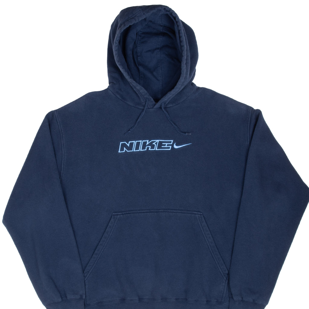 Vintage Nike Spellout Swoosh Navy Blue Hoodie Sweatshirt 2000S Size XL