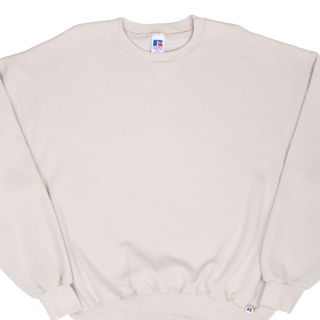Vintage Russell Athletic Blank Beige Sweatshirt 1990S Size 2XL