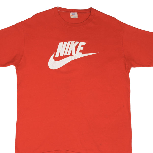 Vintage Nike Spellout Swoosh Red Tee Shirt 1970S Size XL Made In USA With Single Stitch Sleeves