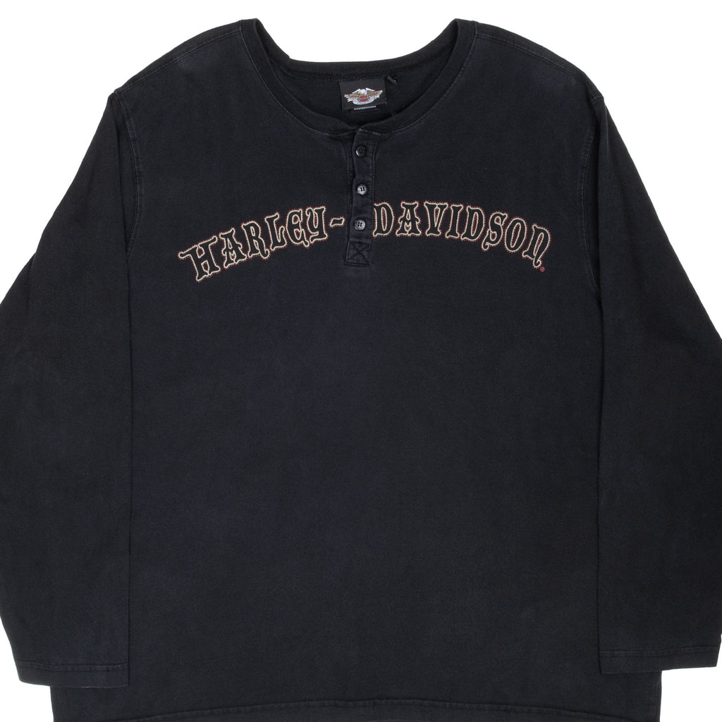 Vintage Harley Davidson Henley Long Sleeve Tee Shirt 2008 Size 2Xl Made In Usa