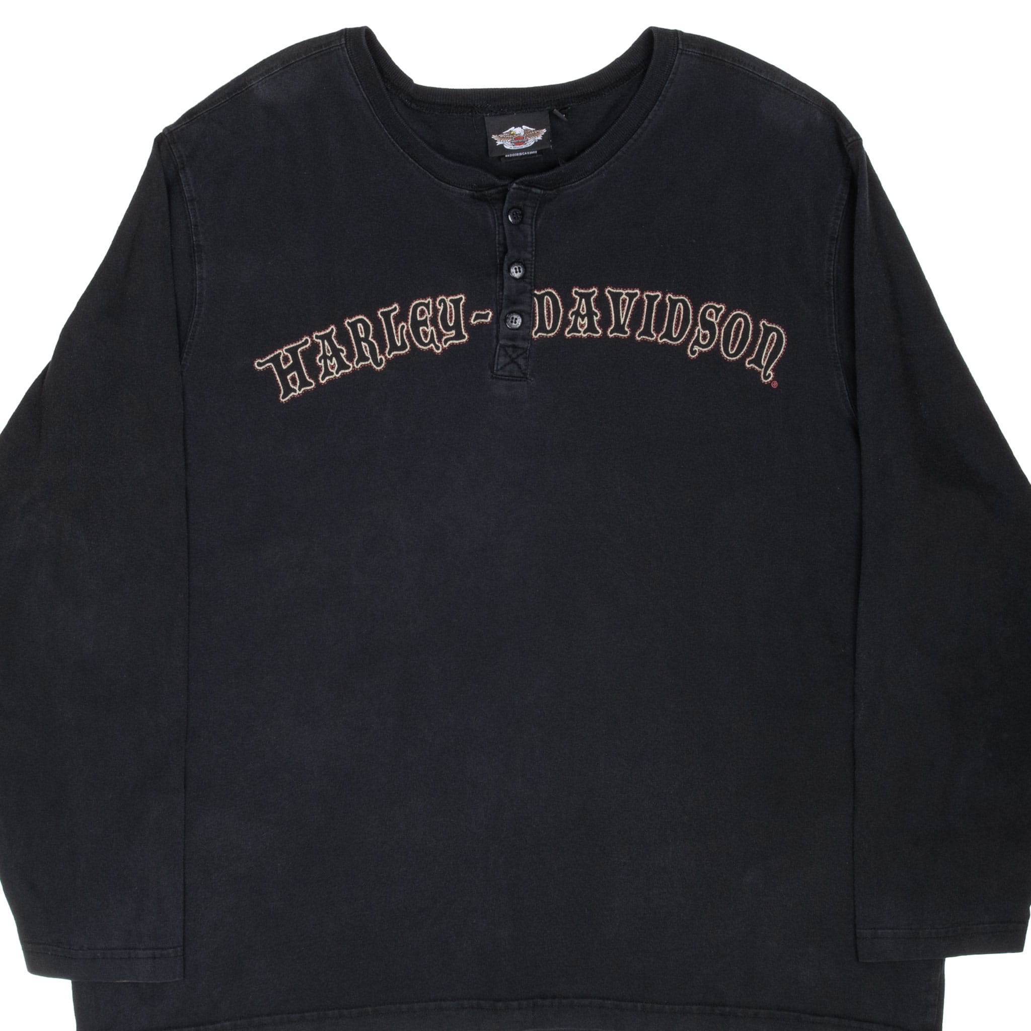 Vintage Harley Davidson Henley Long Sleeve Tee Shirt 2008 Size 2Xl Made In Usa