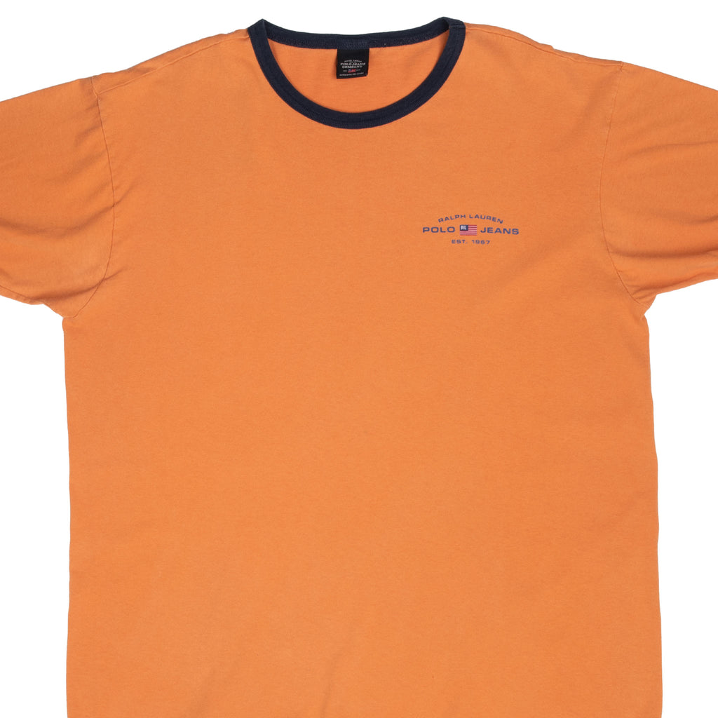 Vintage Ralph Lauren Polo Jeans Co Orange Ringer Tee Shirt 1990S Size XL