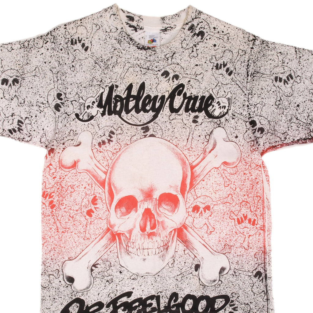 Vintage All Over Print Motley Crue Dr Feelgood Tee Shirt 1990S Size Medium With Singe Stitch Sleeves