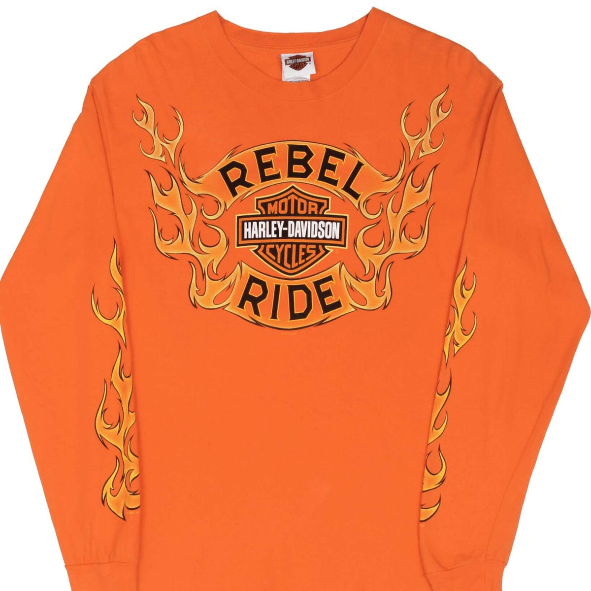 VINTAGE HARLEY DAVIDSON FLAME LONG SLEEVE ORANGE TEE SHIRT SIZE MEDIUM