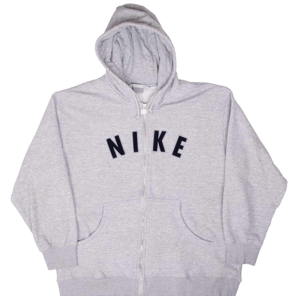 Vintage Nike Spellout Grey Full Zip Hoodie Sweatshirt 2000S Size Large