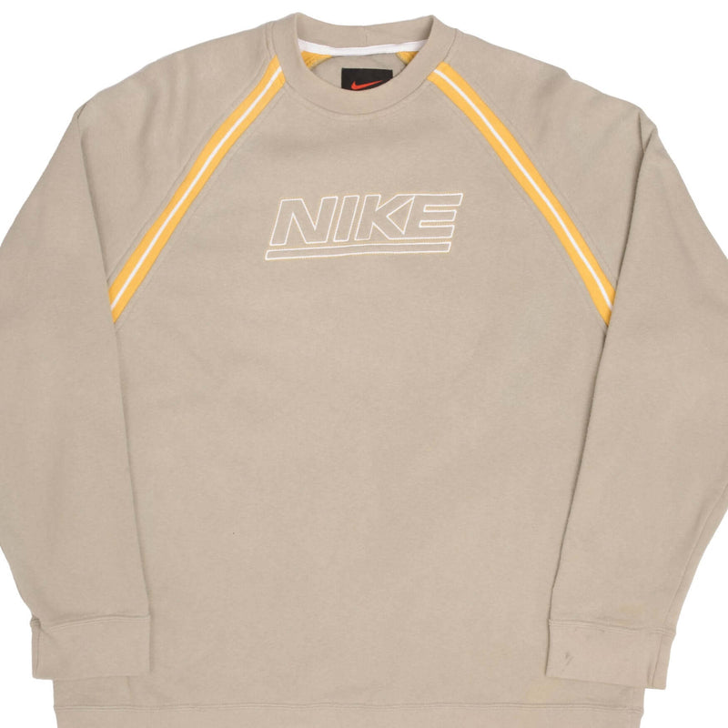 Vintage Beige Nike Swoosh Spellout Crewneck Sweatshirt 2000S Size Medium