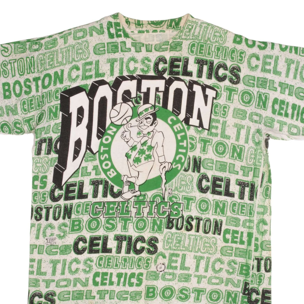 Vintage NBA All Over Print Boston Celtics 1992 Tee Shirt Size XL With Single Stitch Sleeves