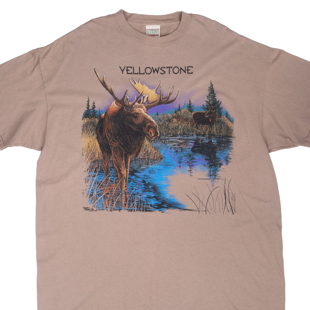 Vintage Yellowstone National Park Elk Animal Tee Shirt 1995 Size 2XL With Single Stitch Sleeves