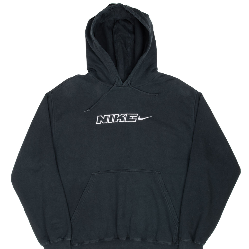 Vintage Nike Spellout Swoosh Black Hoodie Sweatshirt 2000S Size XL