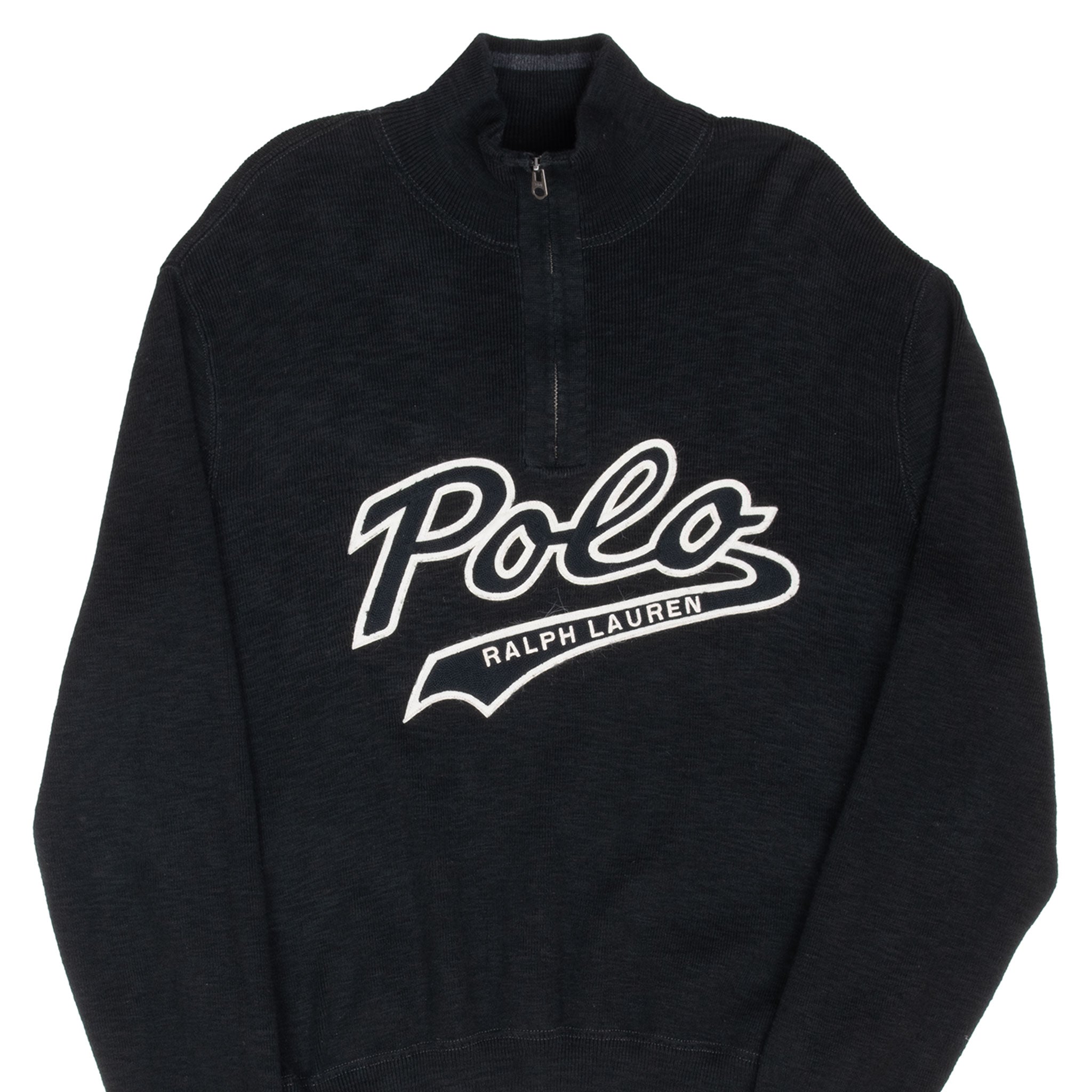 Vintage Polo Ralph Lauren Spellout Black Quarter 1/4 Zip Sweater Size Large