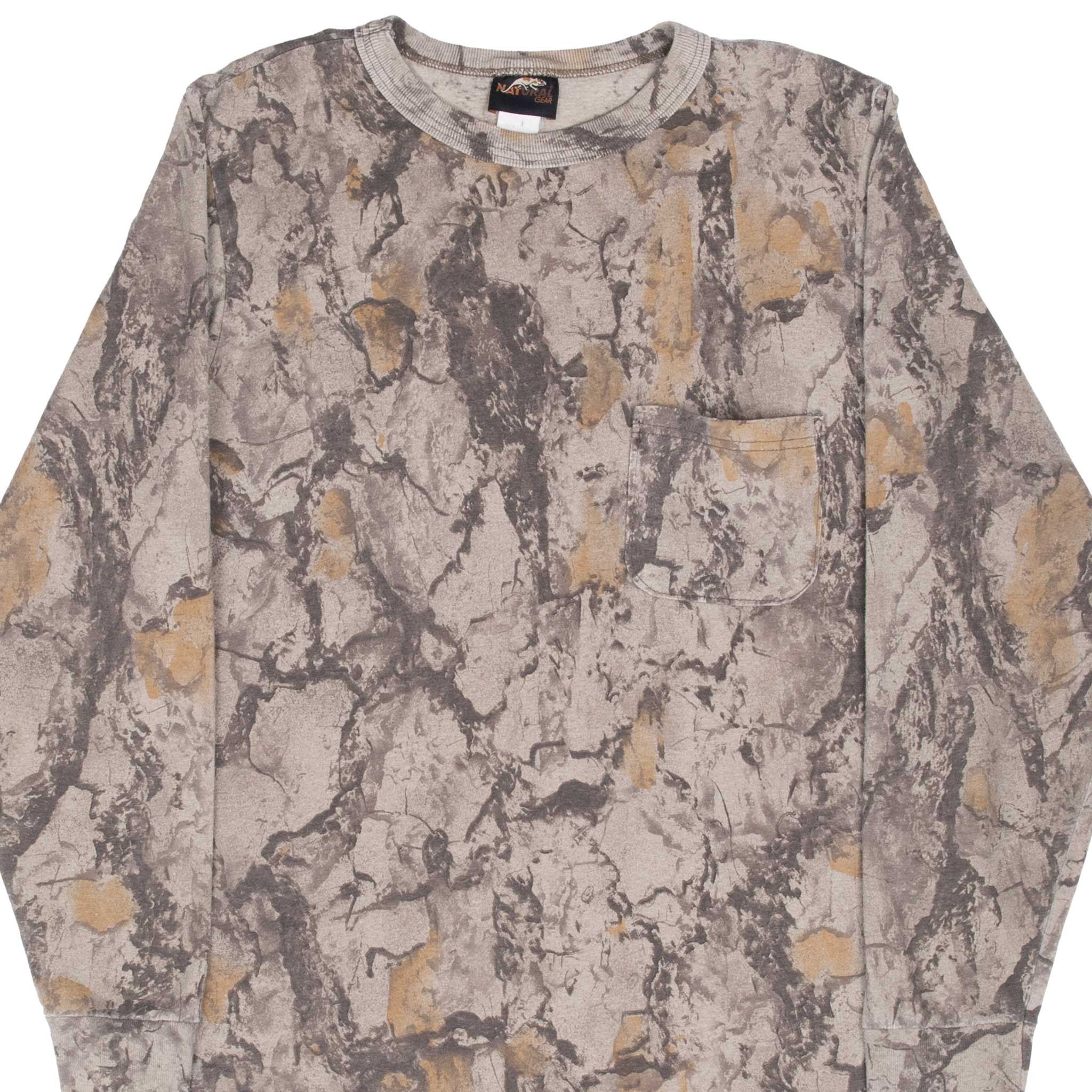 Vintage Hunting Natural Gear Camo Long Sleeve Pocket Tee Shirt 1990s Size Medium Made In USA