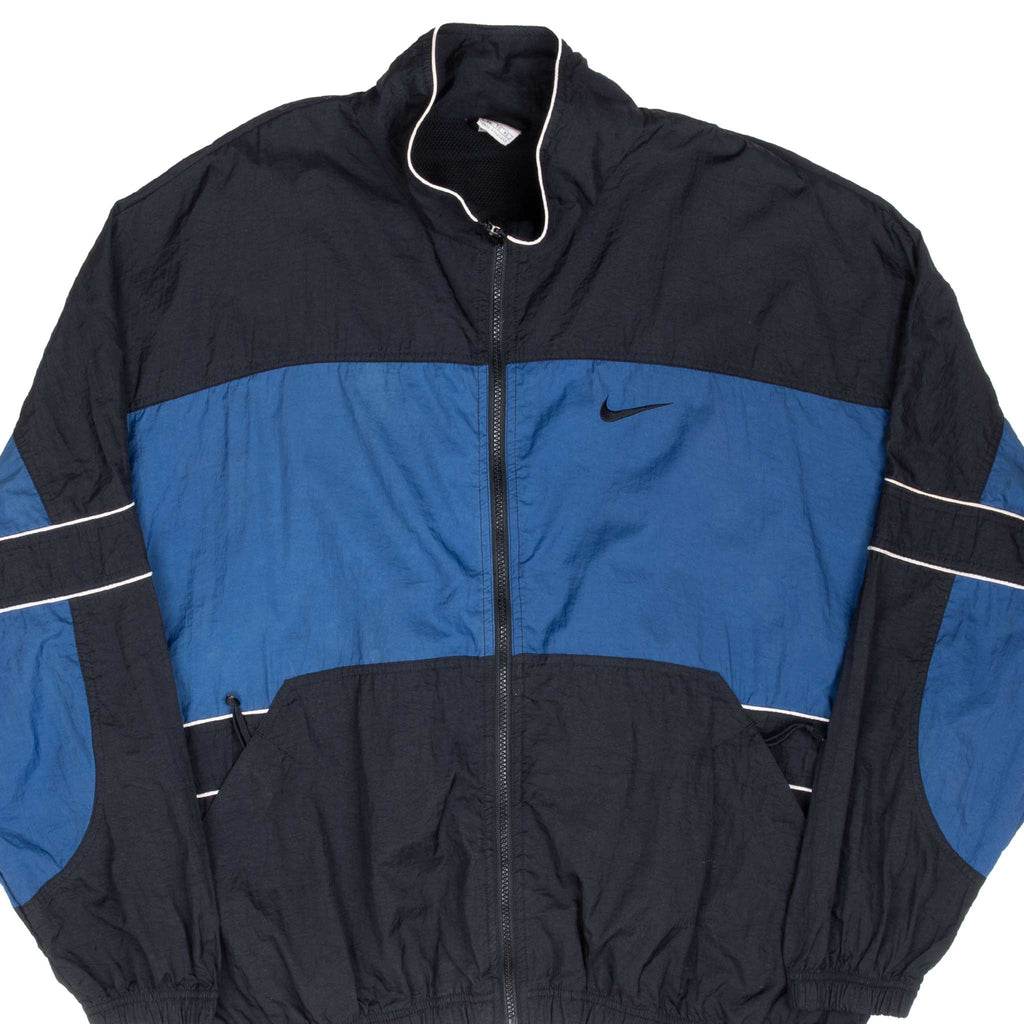 Vintage Nike Big Swoosh Blue And Black Windbreaker Jacket 1990S Size XL