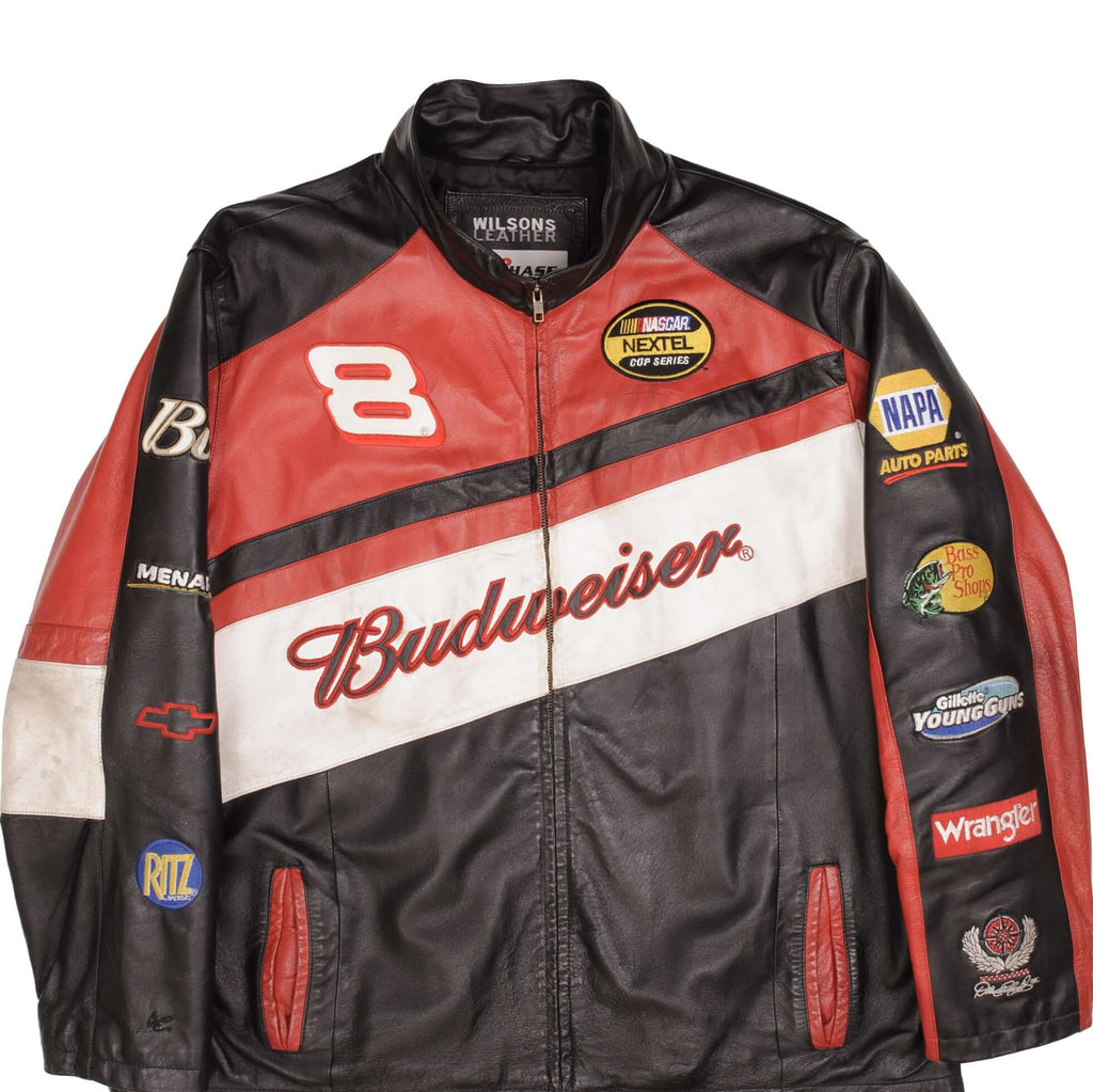 VINTAGE NASCAR DALE EARNHARDT JR BUDWEISER LEATHER JACKET 2000S SIZE XL