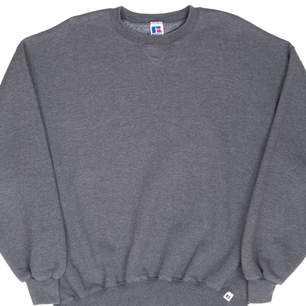 Vintage Russell Athletic Blank Dark Grey Sweatshirt 1990S Size XL Made In Usa