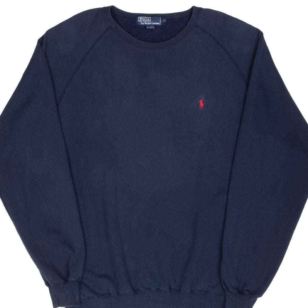Vintage Ralph Lauren 1990S Classic Navy Blue Crewneck Sweatshirt Size Large