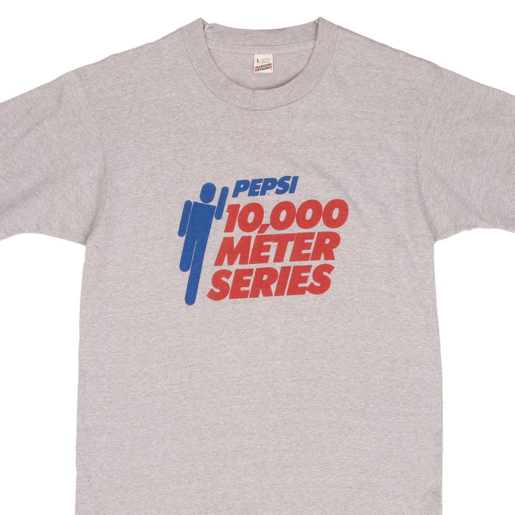 Vintage Pespi Cola 10,000 Meter Series Tee Shirt 1980s Size Small Made In USA With Single Stitch Sleeves   