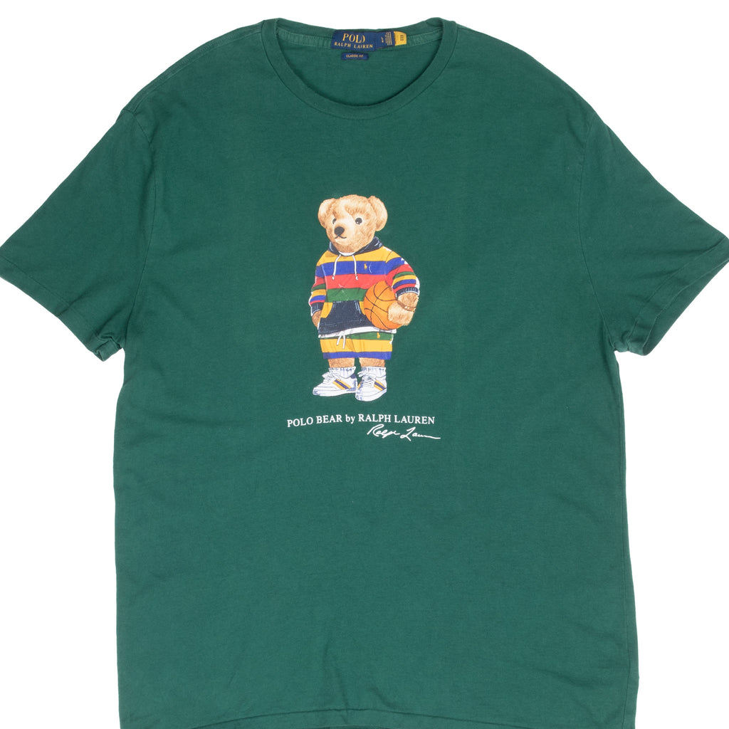 VINTAGE POLO BEAR RALPH LAUREN BASKETBALL GREEN TEE SHIRT SIZE LARGE