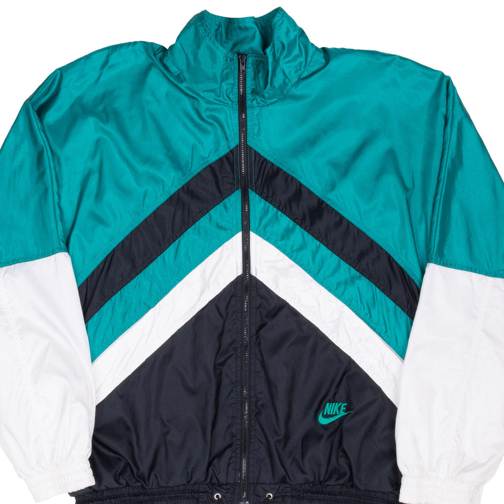 VINTAGE NIKE CLASSIC SWOOSH TEAL WINDBREAKER JACKET EARLY 1990S LARGE