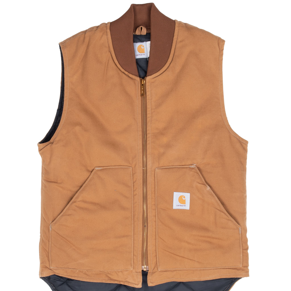 Vintage Carhartt Quilted Lined Brown Vest Jacket Vq168 1995 Size Medium Made in USA