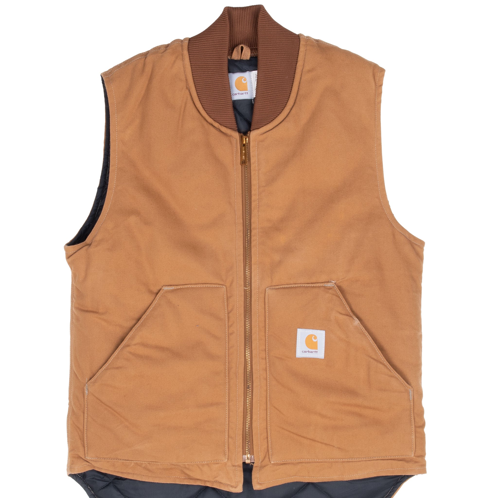 Vintage Carhartt Quilted Lined Brown Vest Jacket Vq168 1995 Size Medium Made in USA