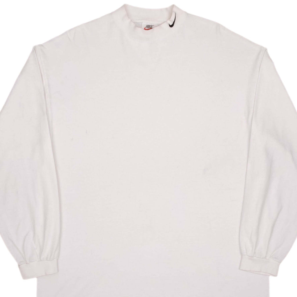 Vintage Nike Long Sleeve Turtle Neck White Heavy Weight Tee Shirt 1990S Size XL