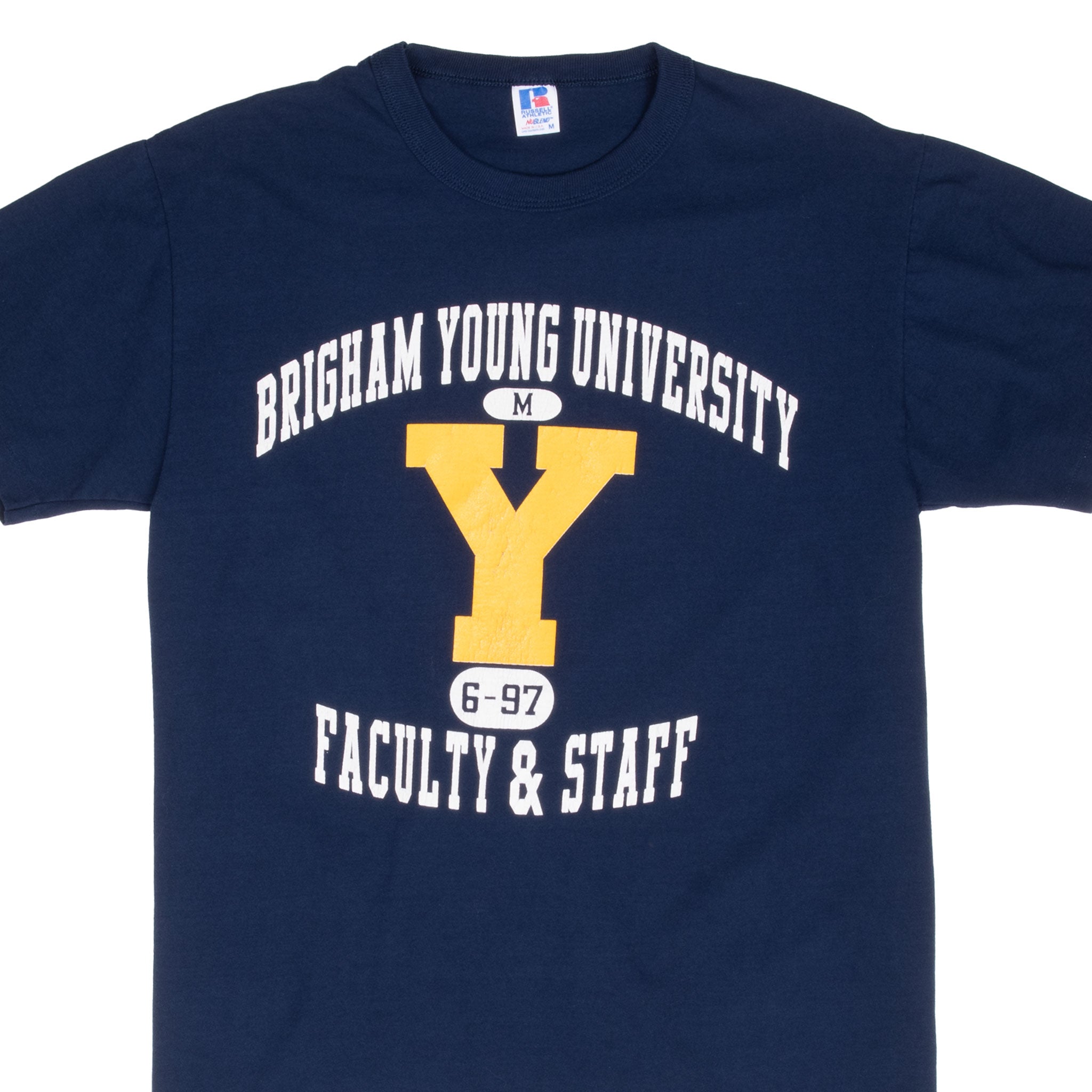 Vintage Ncaa Byu Cougars Faculty Staff 1980S Russell Tee Shirt Size Medium Made In Usa With Single Stitch Sleeves