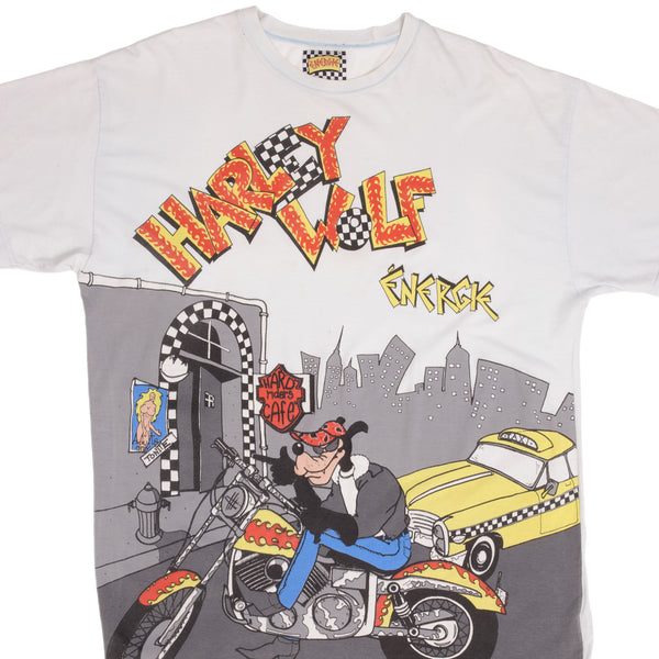 Vintage Harley Wolf Energie Biker All Over Print Tee Shirt 1990S Size XL Made In Italy