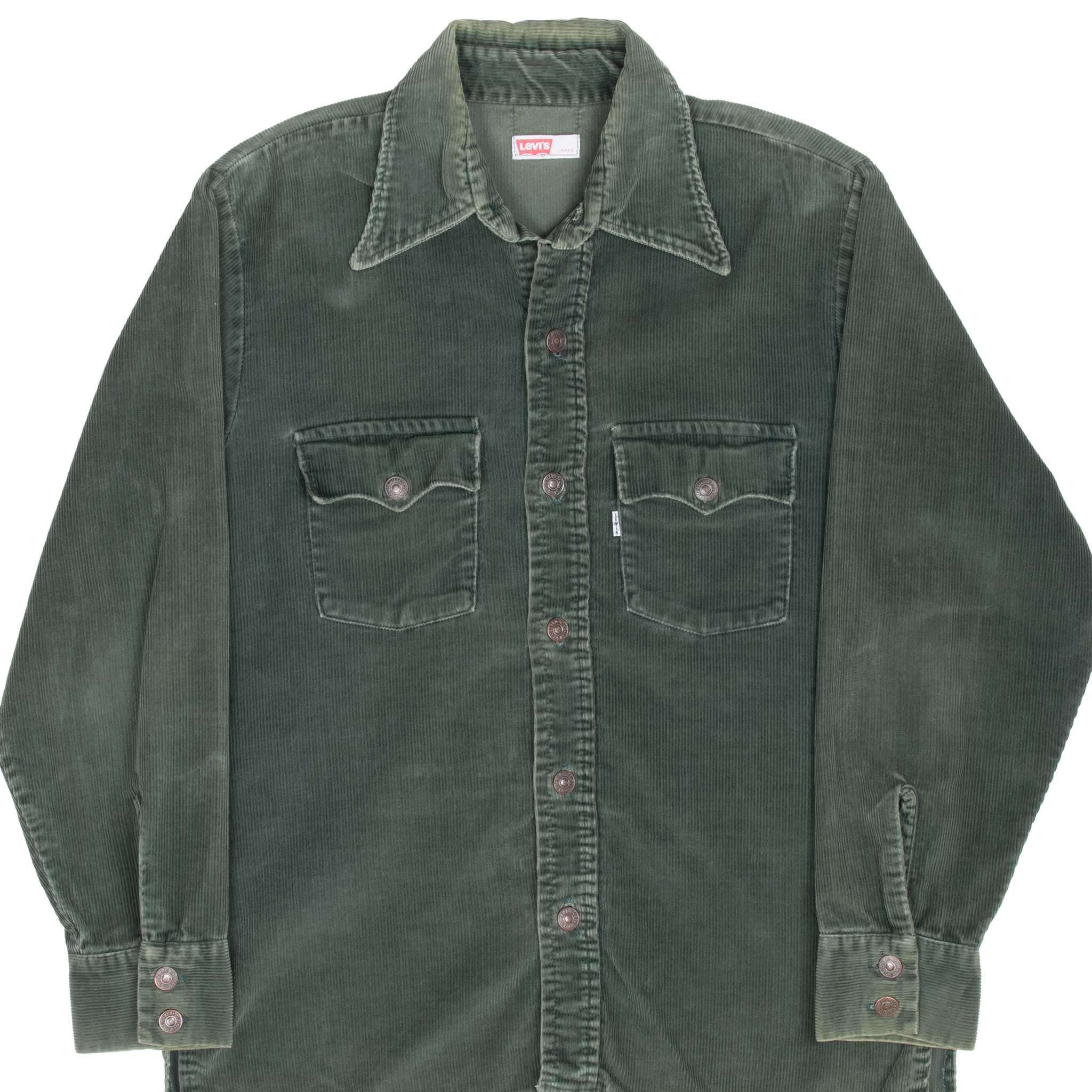 Vintage Levis Green Corduroy Pocket Shirt Big E Size Large 1970S Made In Usa