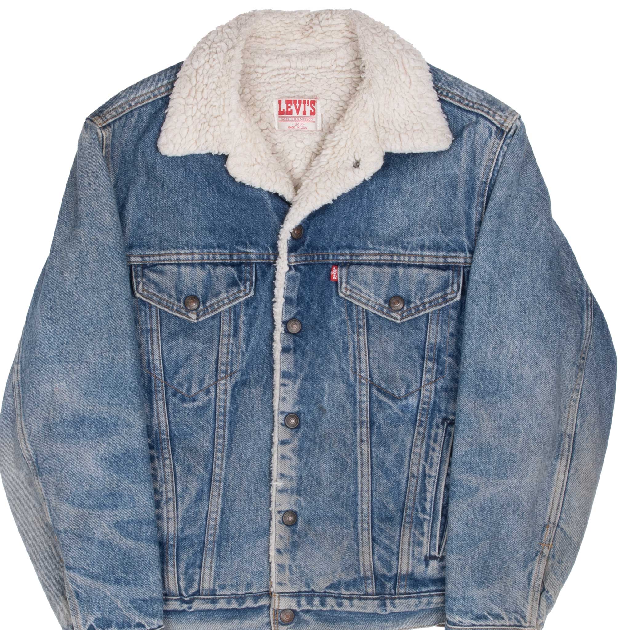 Vintage Levis Sherpa Trucker Denim Jacket 1980S Size 34R Made In Usa