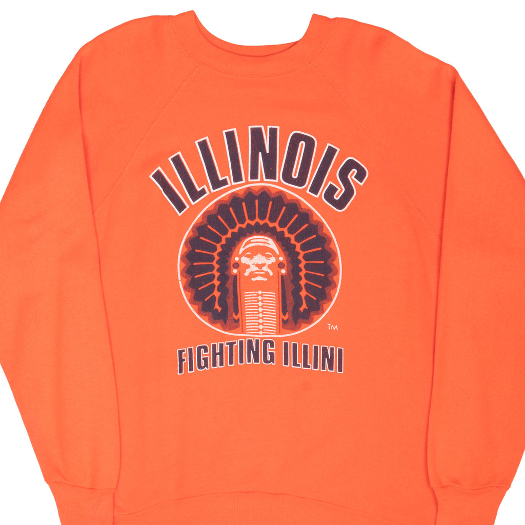 Vintage Illinois Fighting Illini Embroidered Sweatshirt 1990S Size Large Made Usa
