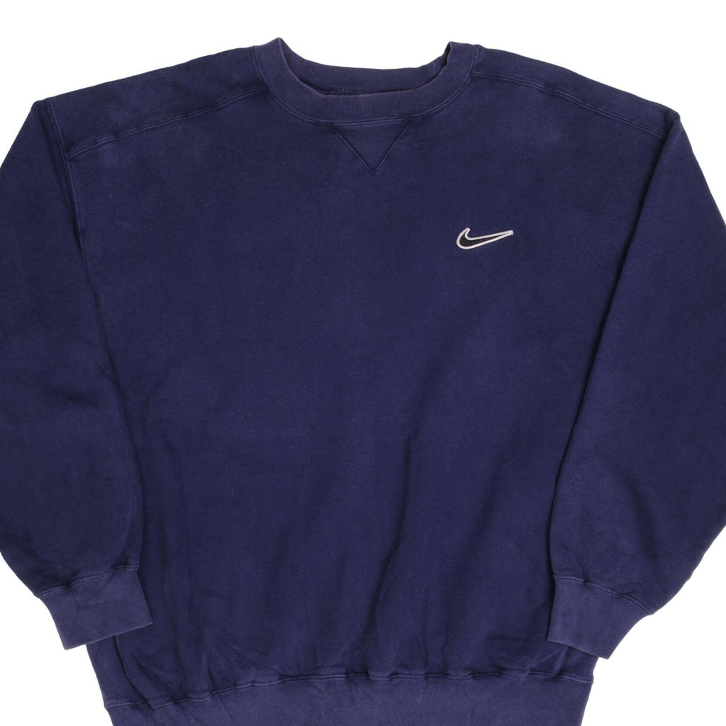 Vintage Nike Swoosh Blue Heavyweight Crewneck Sweatshirt 1990S Size Large 