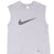 Front of grey Nike soccer tank top with large dark Swoosh and small hem graphic