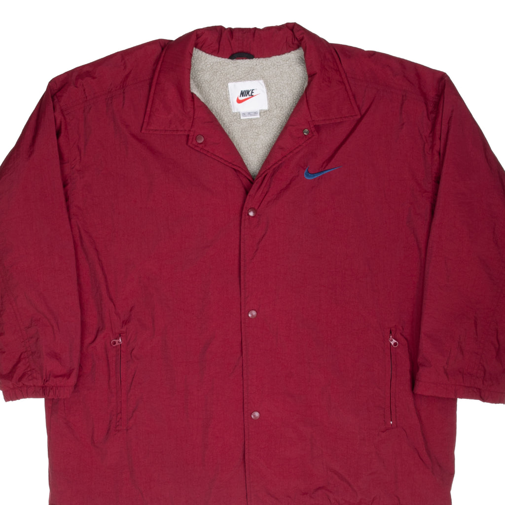 VINTAGE NIKE SPELLOUT SHERPA LINED BURGUNDY WINDBREAKER JACKET 1990S XL