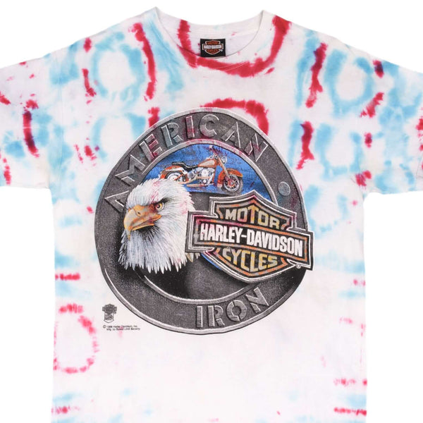 Vintage Tie Dye Harley Davidson Eagle American Iron Tee Shirt 1990S Size Medium 