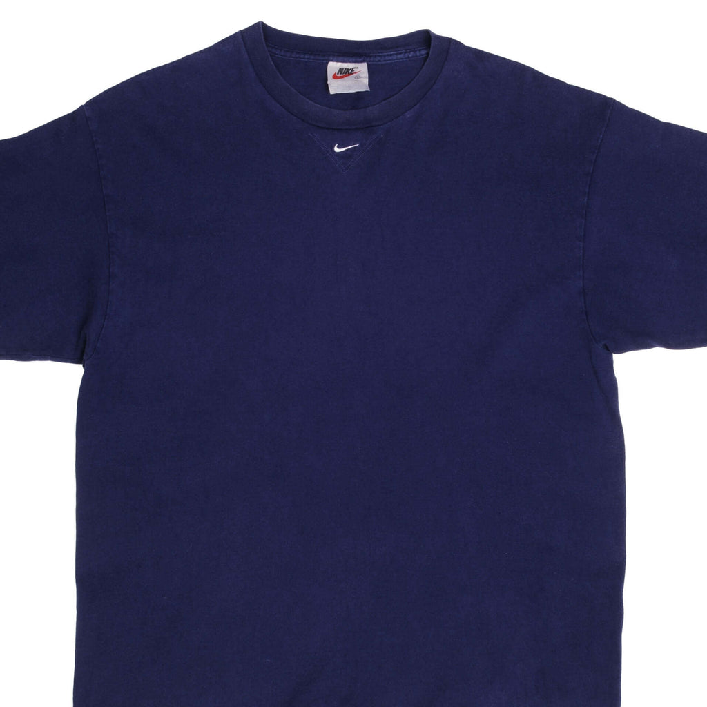 VINTAGE NIKE CENTER SWOOSH BLUE TEE SHIRT LATE 1990S LARGE MADE IN USA